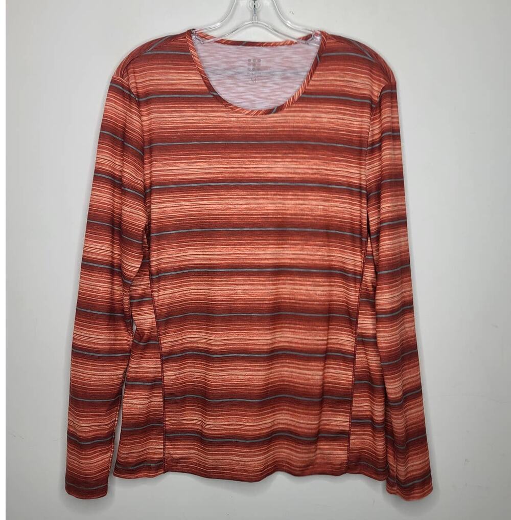 Title Nine Matahari orange green striped long sleeve shirt - medium
